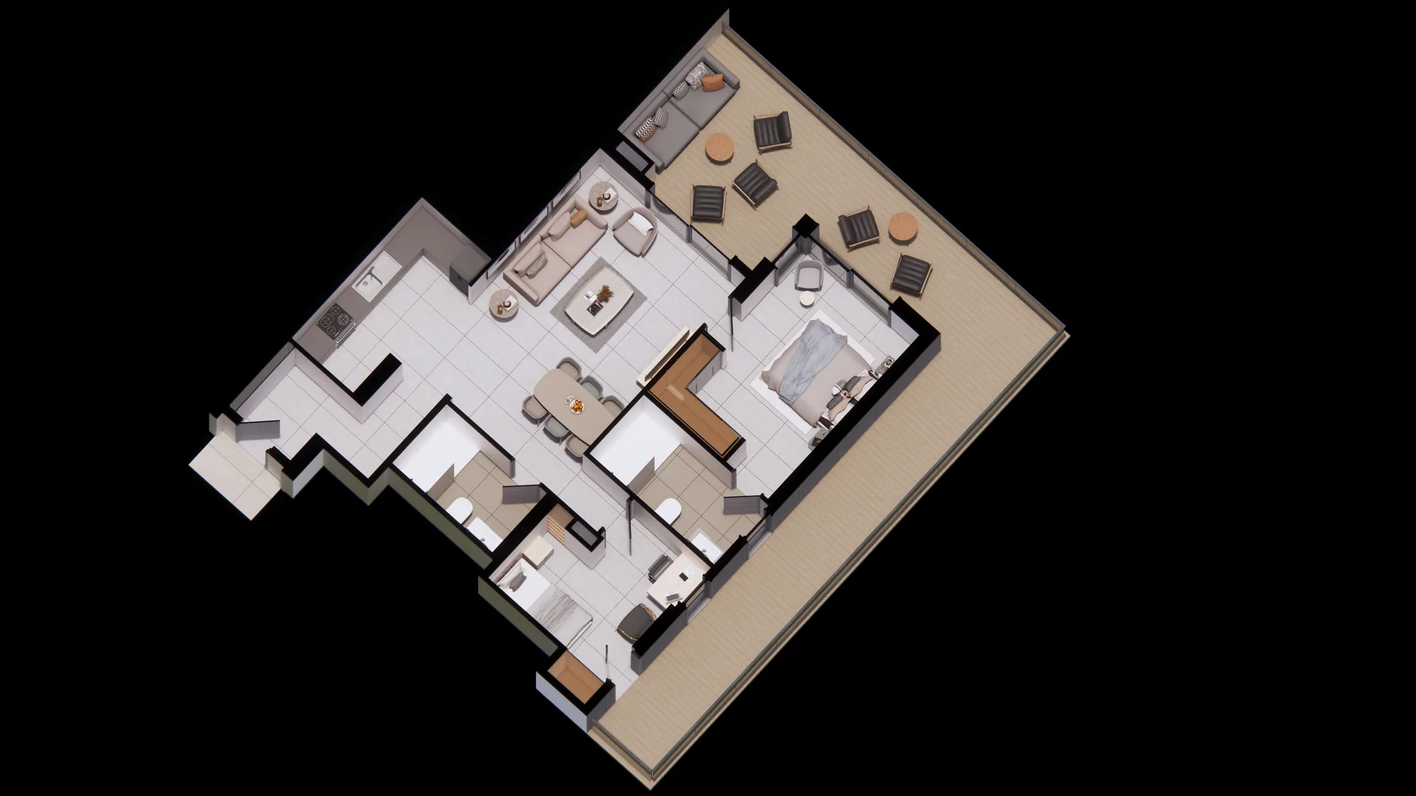 2 Bedroom 3D axonometric