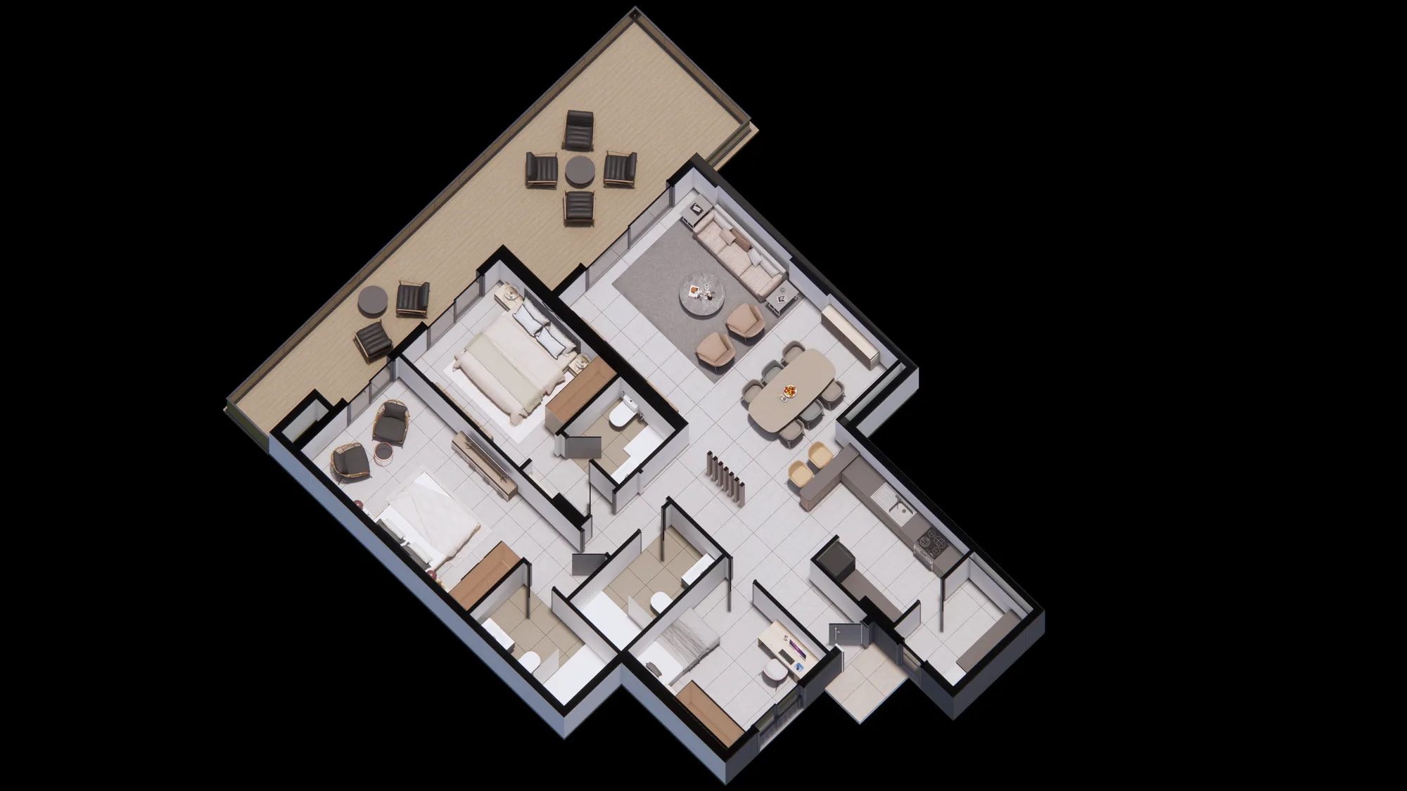 3 Bedroom 3D axonometric