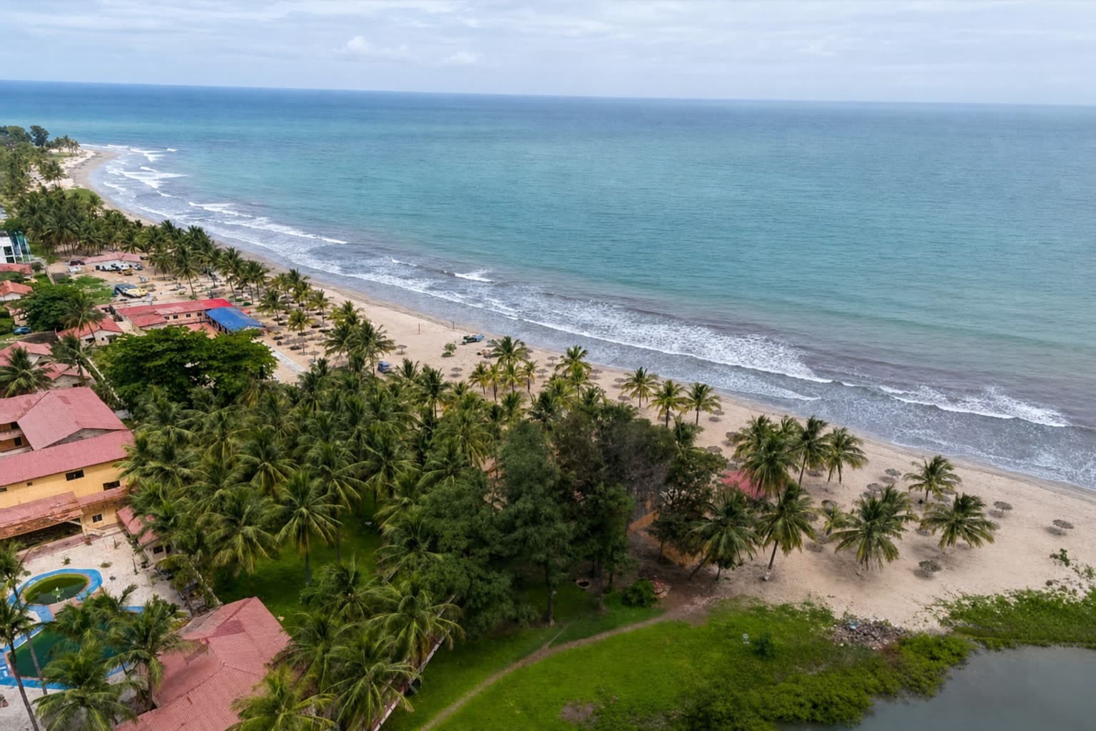 Aerial view of the Cape Point coastline, Bakau, The Gambia