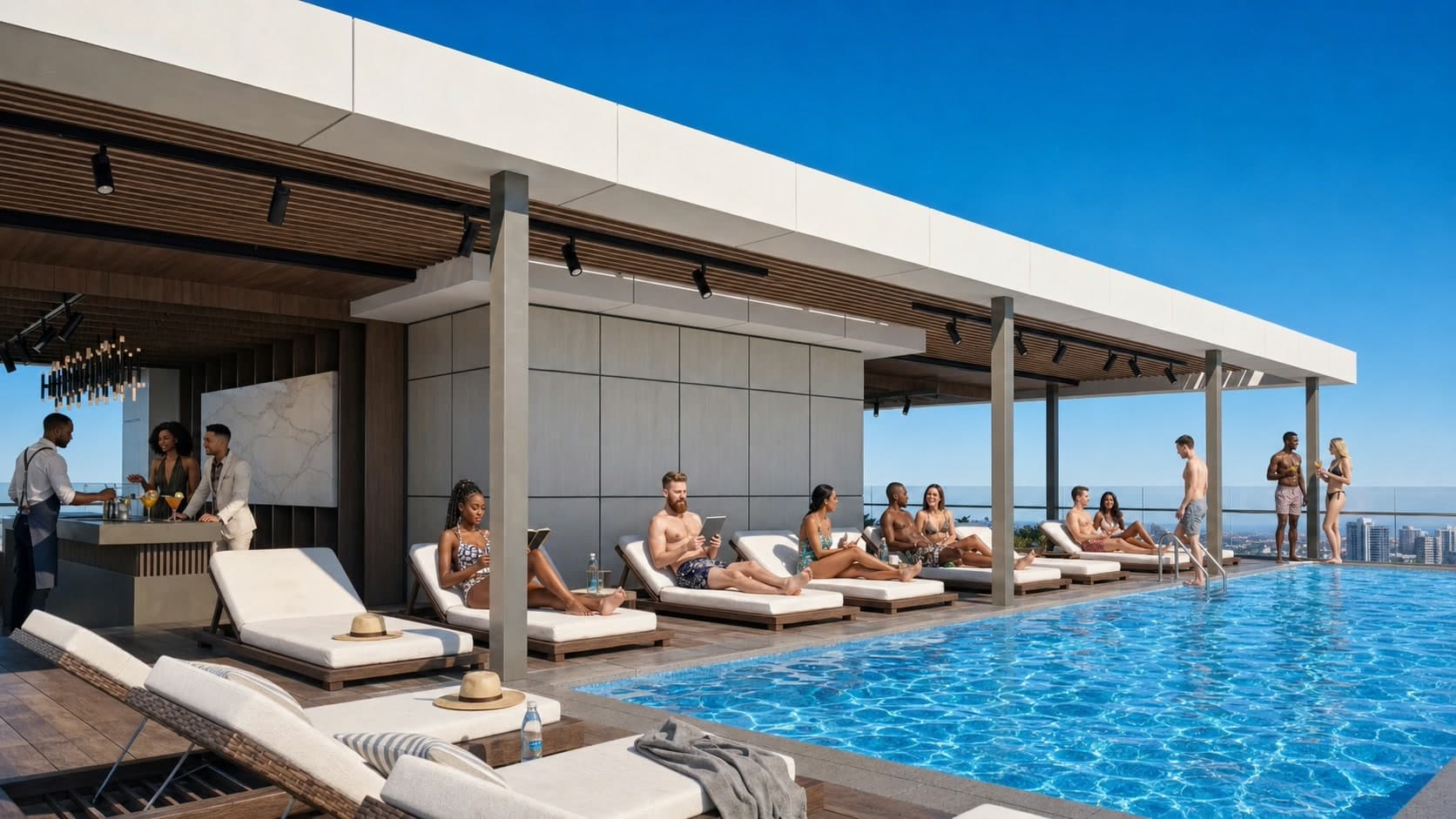 Pool deck lounge overlooking the Atlantic