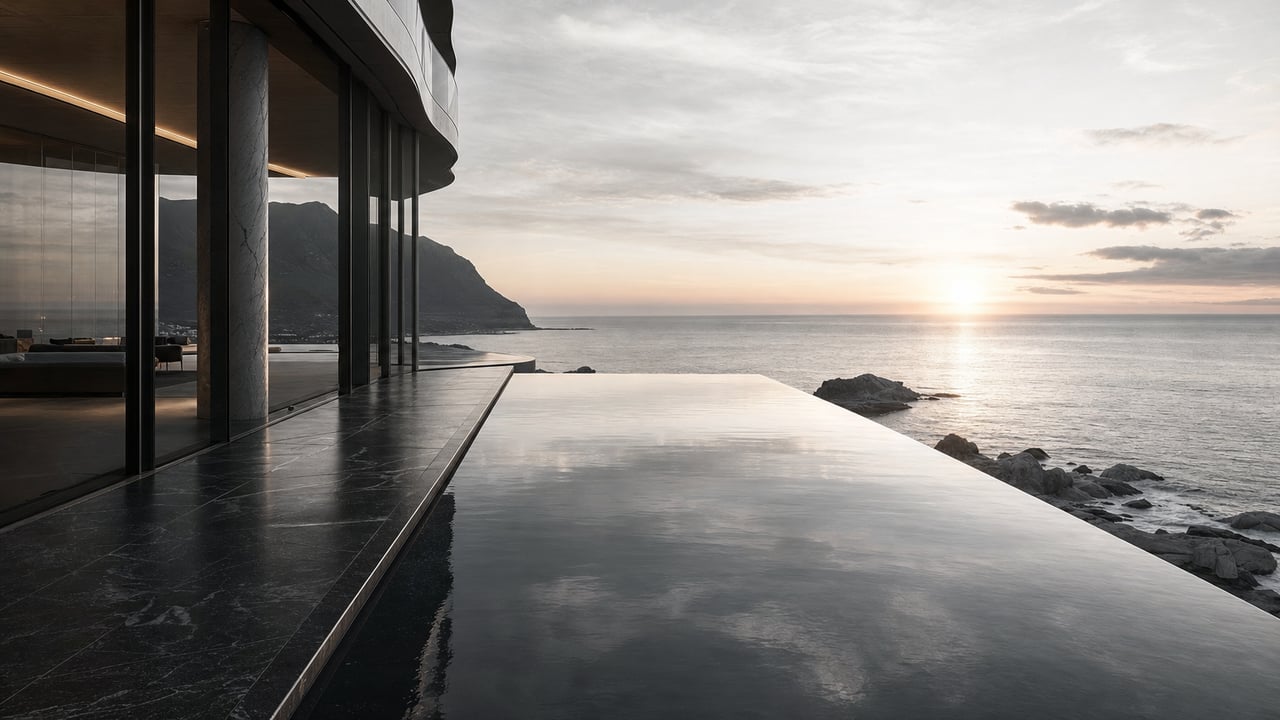 Infinity pool edge meeting the ocean horizon