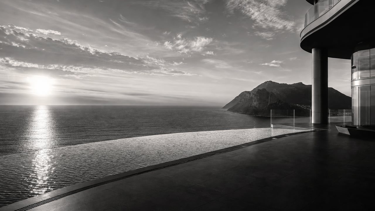 Infinity pool edge meeting the ocean horizon
