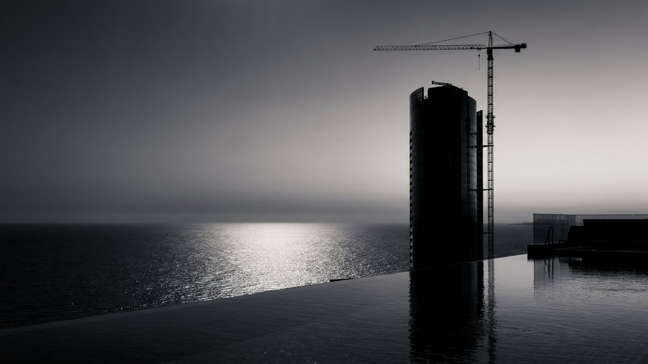 The tower rising over the Atlantic at dusk