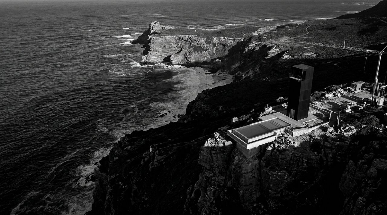 Aerial view of the tower site on the Cape Point coastline