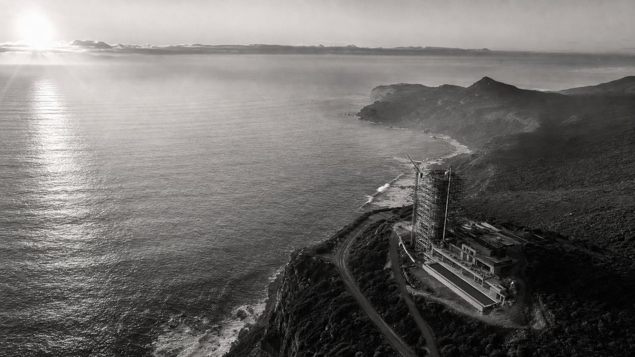 Aerial view of the tower site on the Cape Point coastline