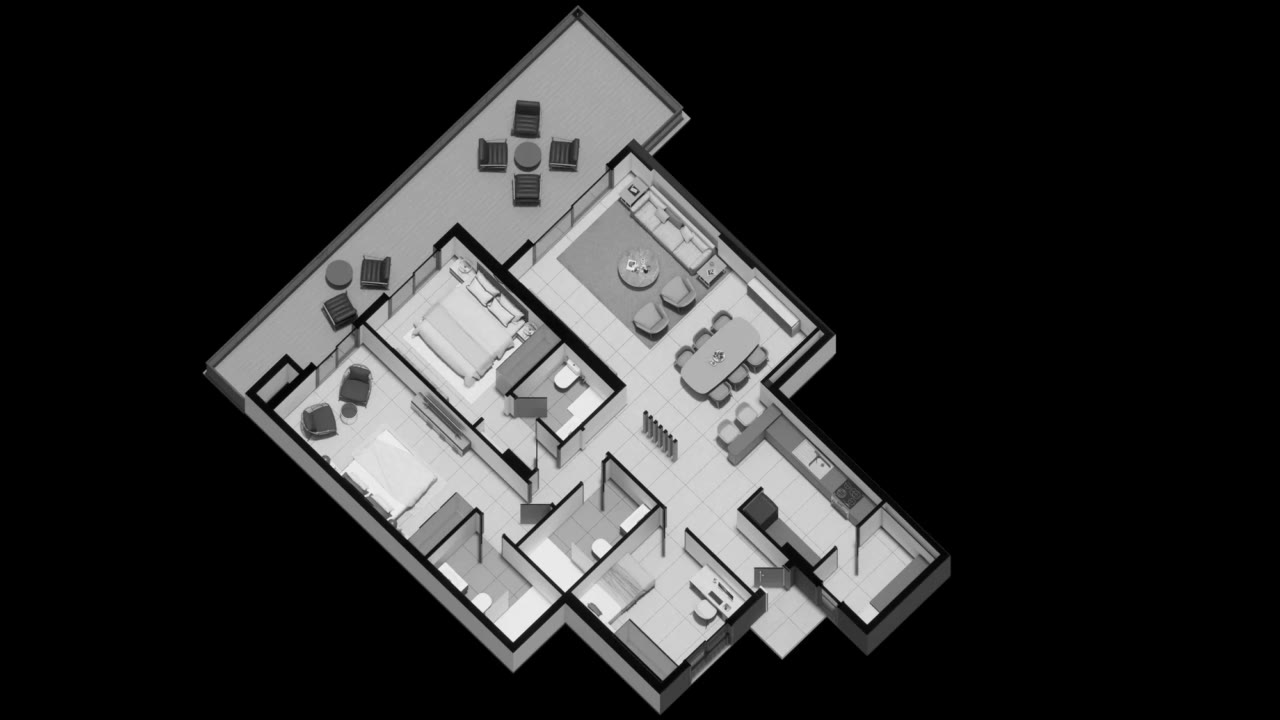 Platinum Tower three bedroom residence, 3D floor plan