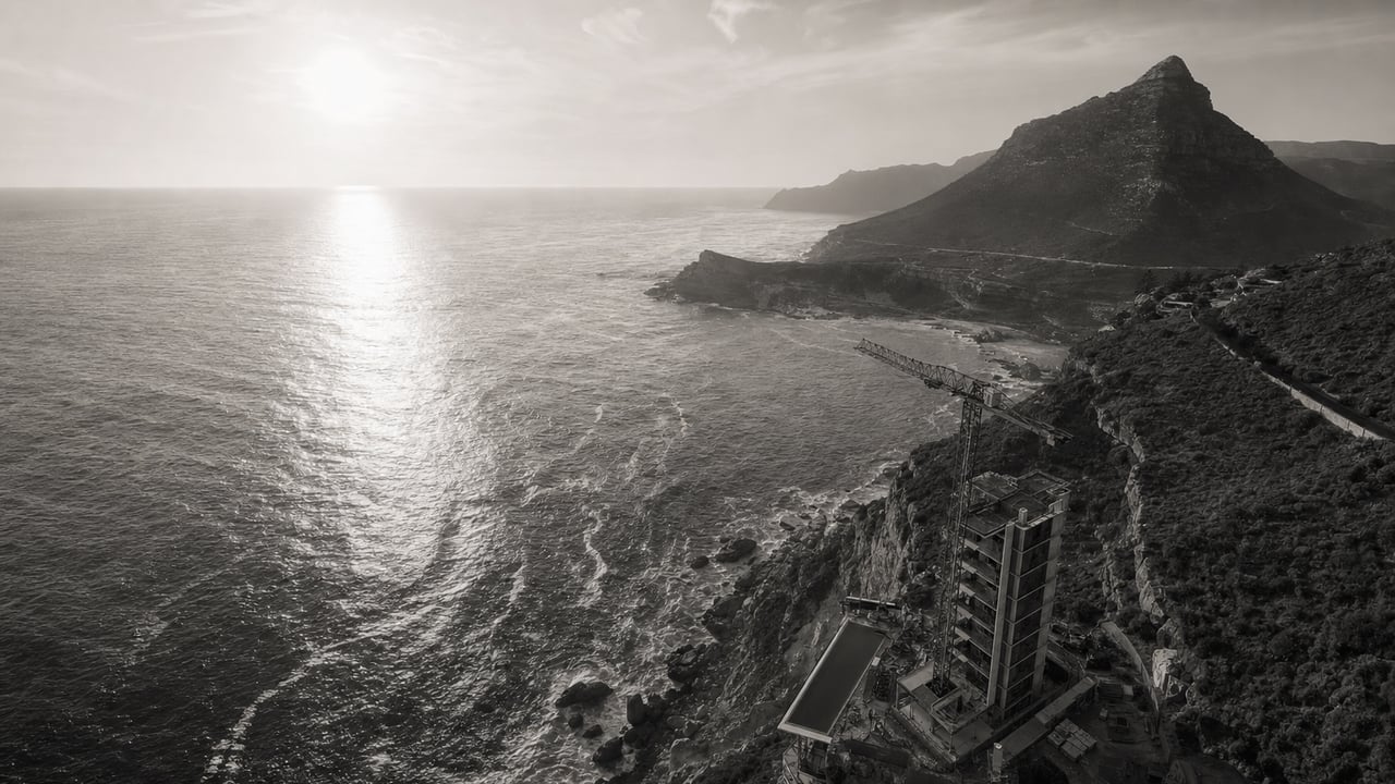 Aerial view of the tower site on the Cape Point coastline