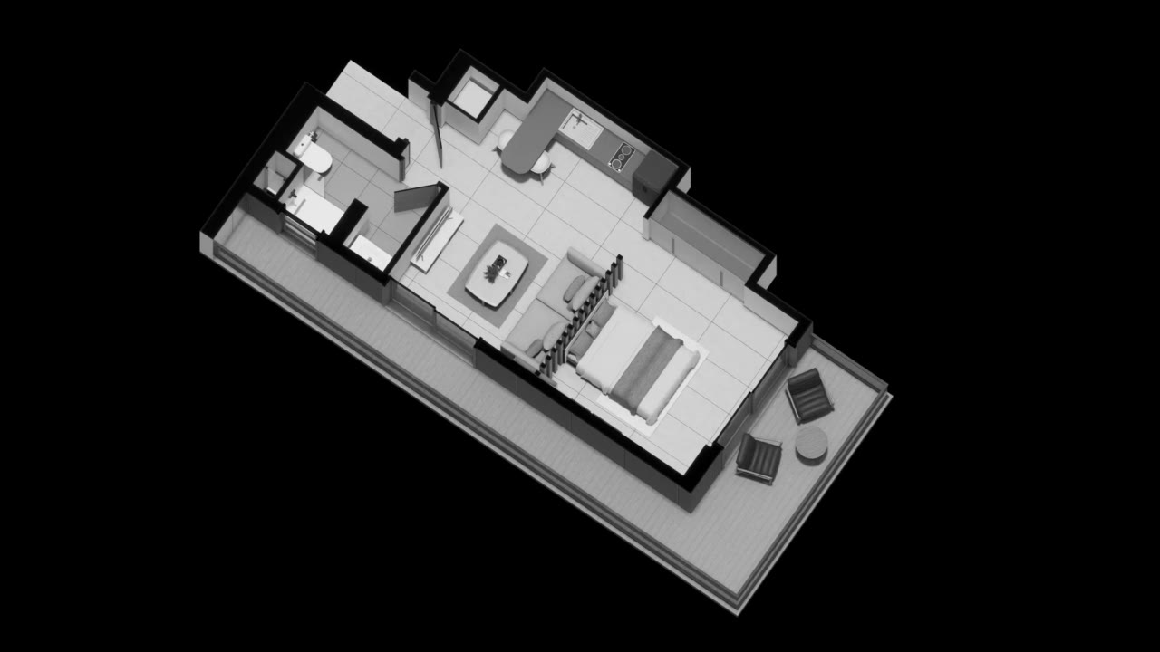 Platinum Tower studio, 3D floor plan