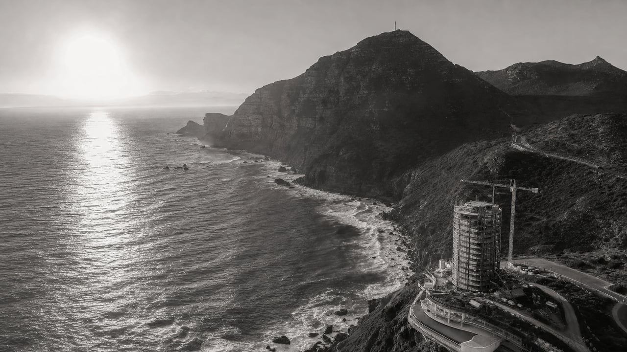 Aerial view of the tower site on the Cape Point coastline